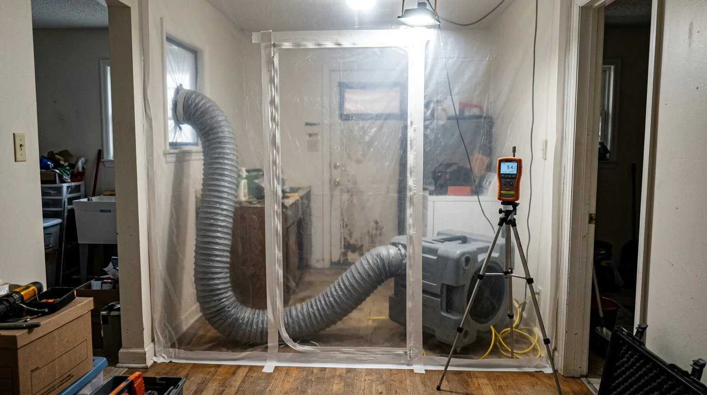 Professional mold remediation technician inspecting mold damage in Fresno, CA