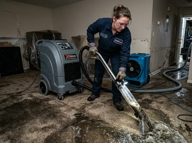 Weighted carpet water extraction machine pulling water from pad in Fresno