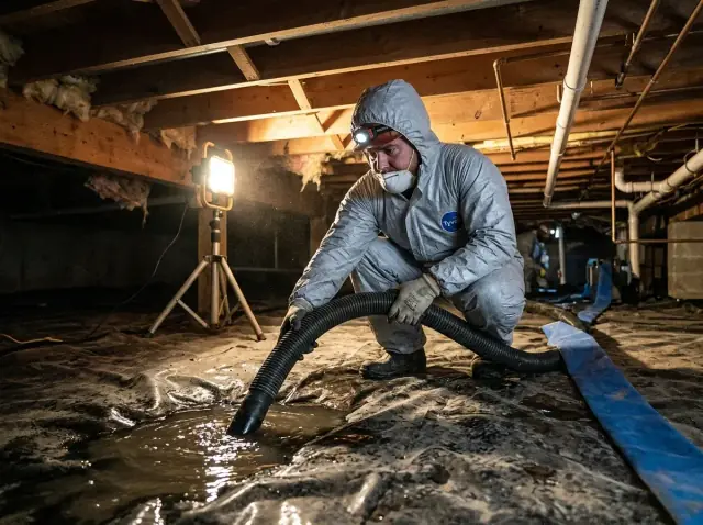 Crawl space standing water extraction in Fresno California